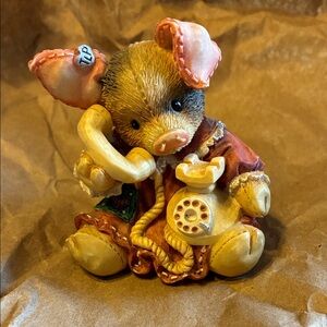 Adorable Vintage Pig Figurine with Telephone